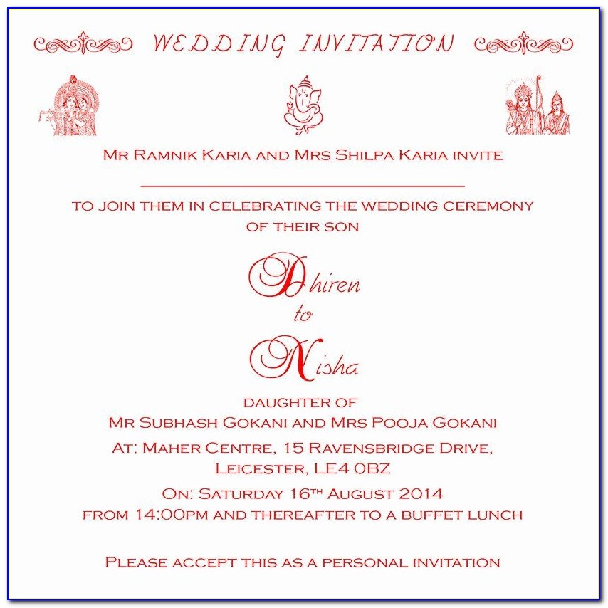Indian Wedding Reception Card Wording Examples