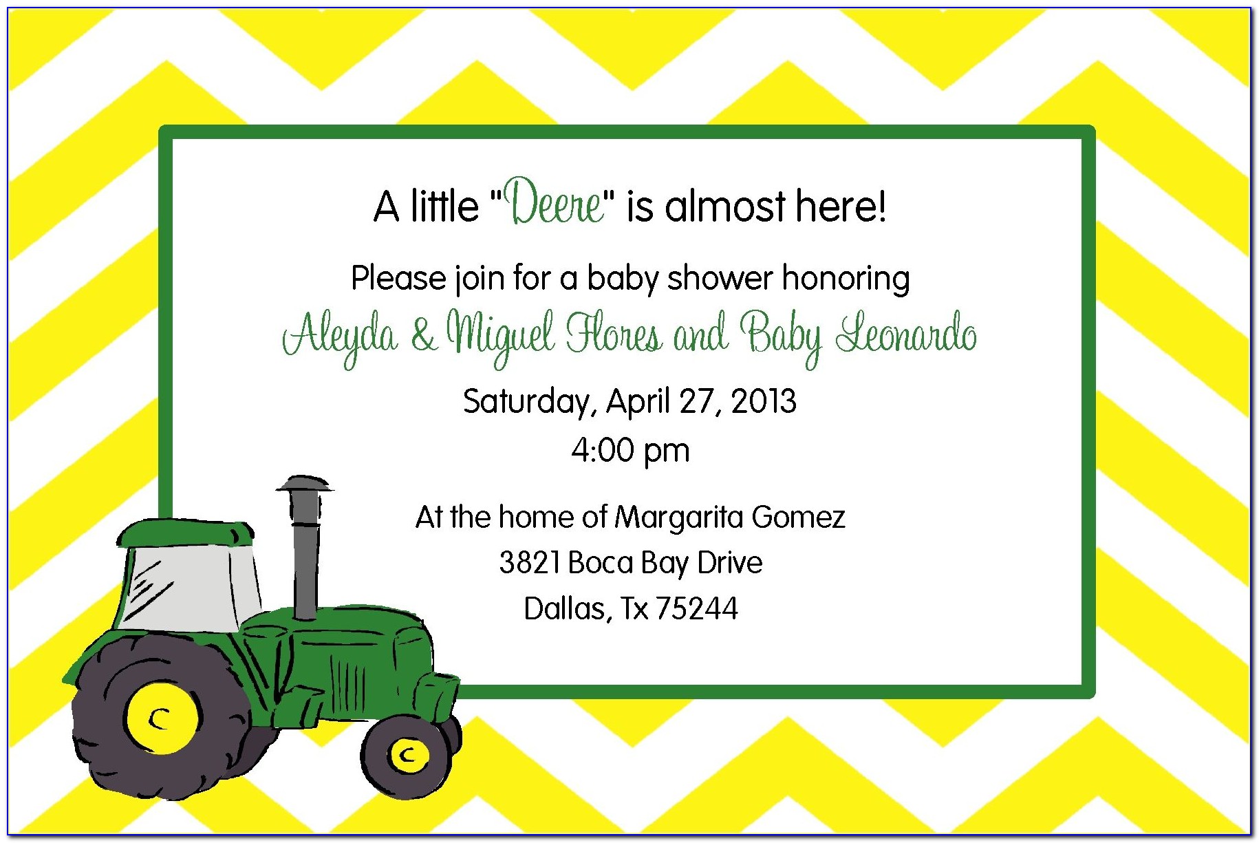John Deere Tractor Baby Shower Invitations