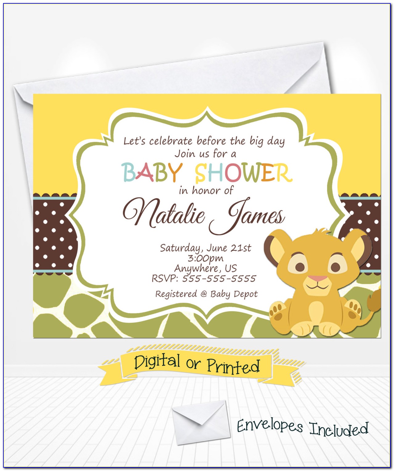 Lion King Nala Baby Shower Invitations