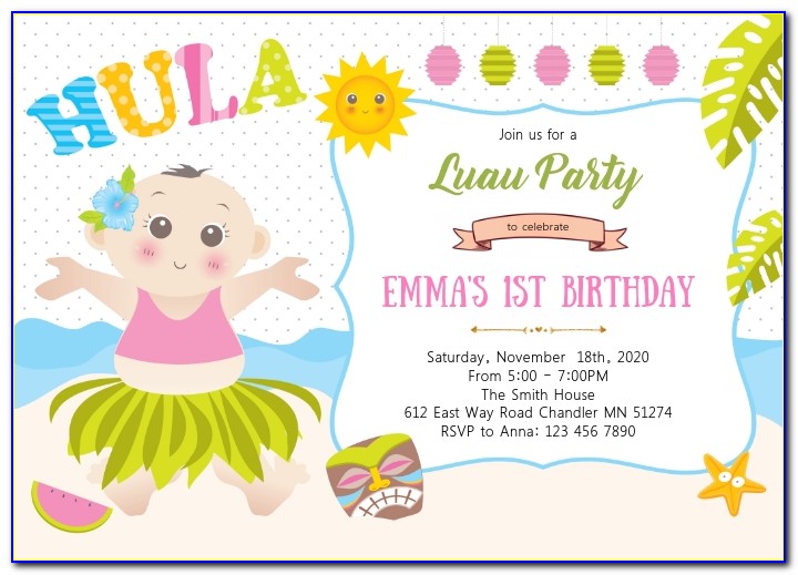 Luau 1st Birthday Invitations