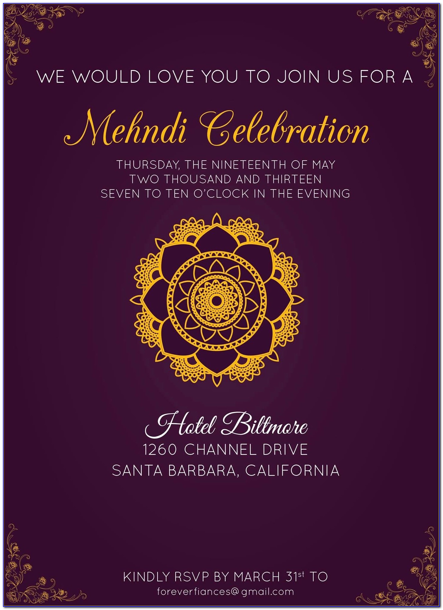 Mehndi Ceremony Invitation Cards