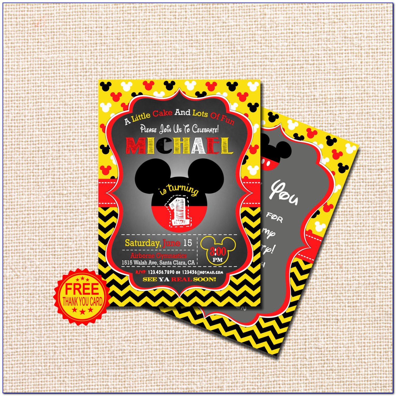 Mickey Mouse 1st Birthday Custom Invitations