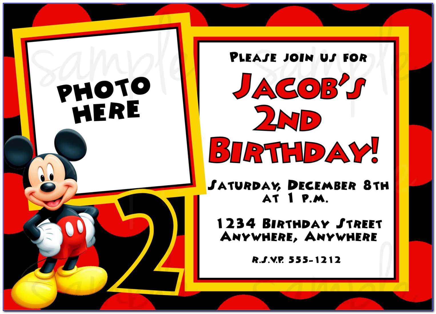 Mickey Mouse 2nd Birthday Invitations Etsy
