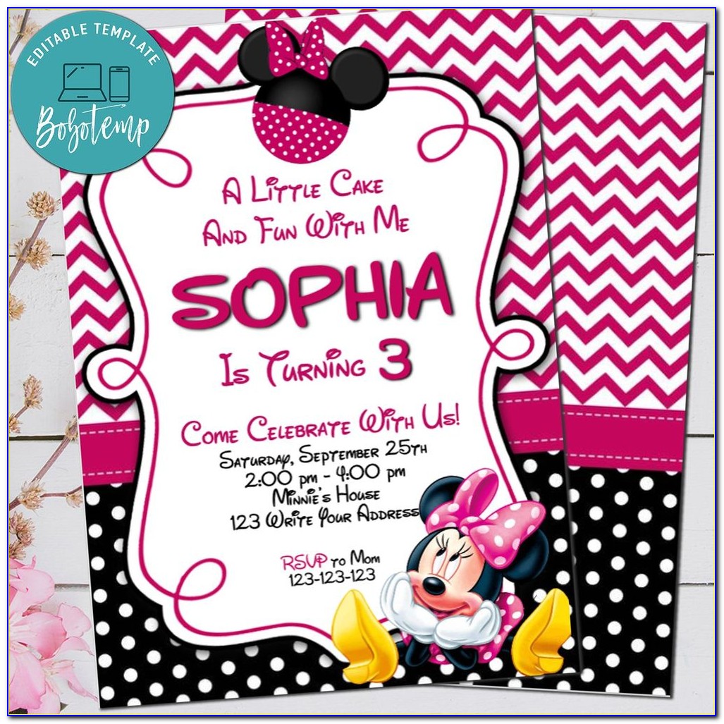 Minnie Mouse Pink And Gold Birthday Invitations