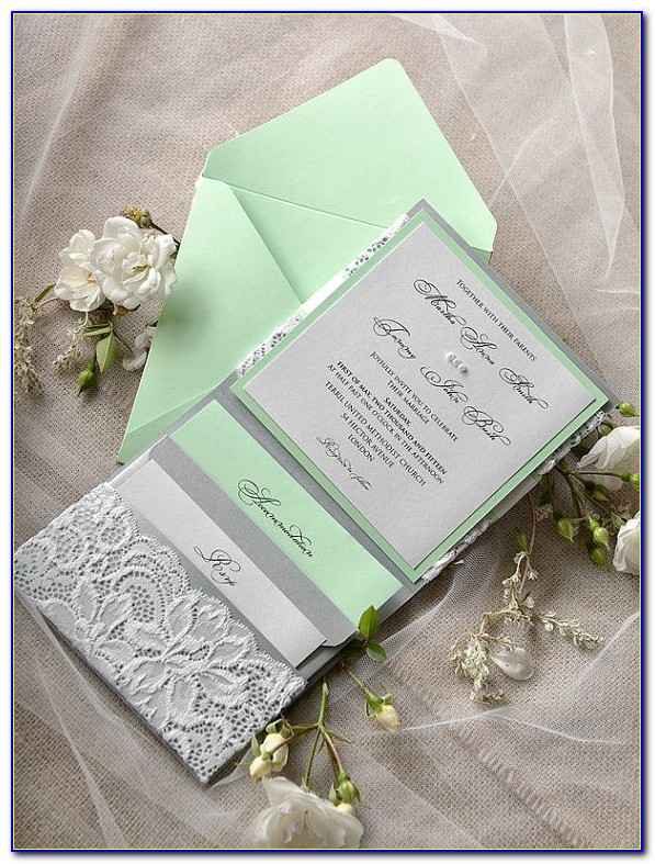 Mint Green And Gray Wedding Invitations