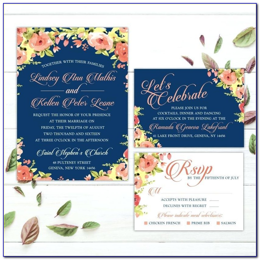 Navy And Coral Wedding Invitation Kits