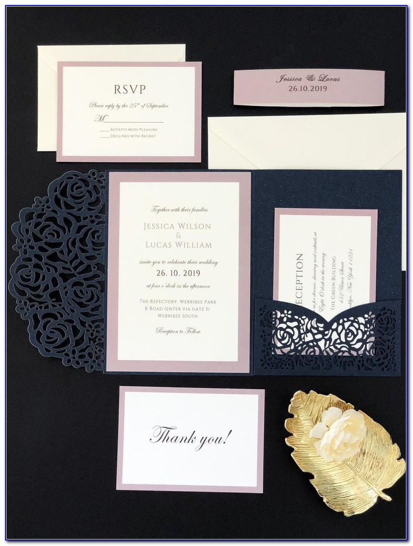 Navy Blue And Fuchsia Wedding Invitations