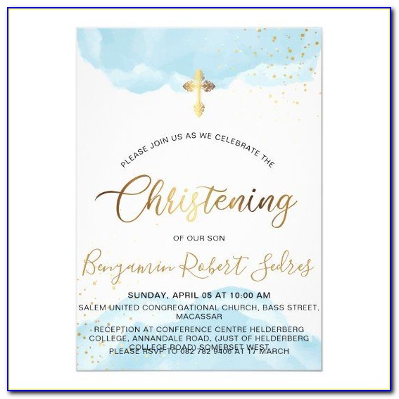 Navy Blue And Gold Baptism Invitations