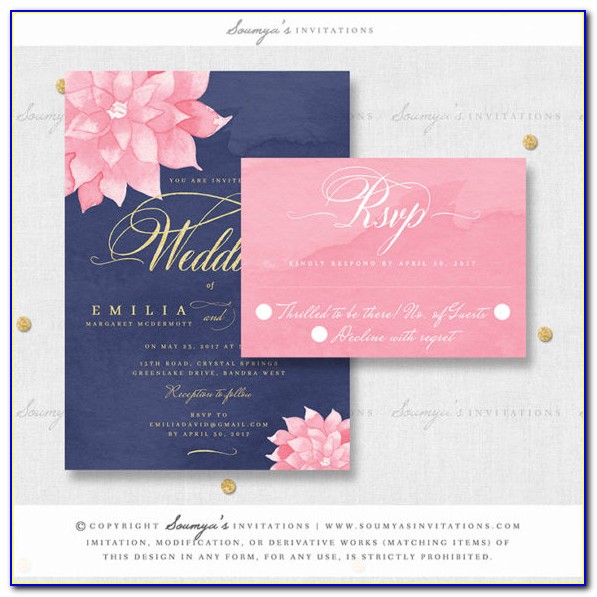 Navy Blue And Light Pink Wedding Invitations