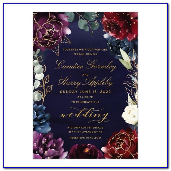 Navy Burgundy Gold Wedding Invitations