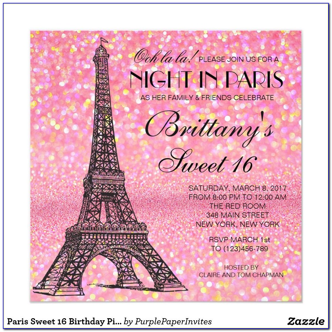 Paris Themed Sweet 16 Invitations