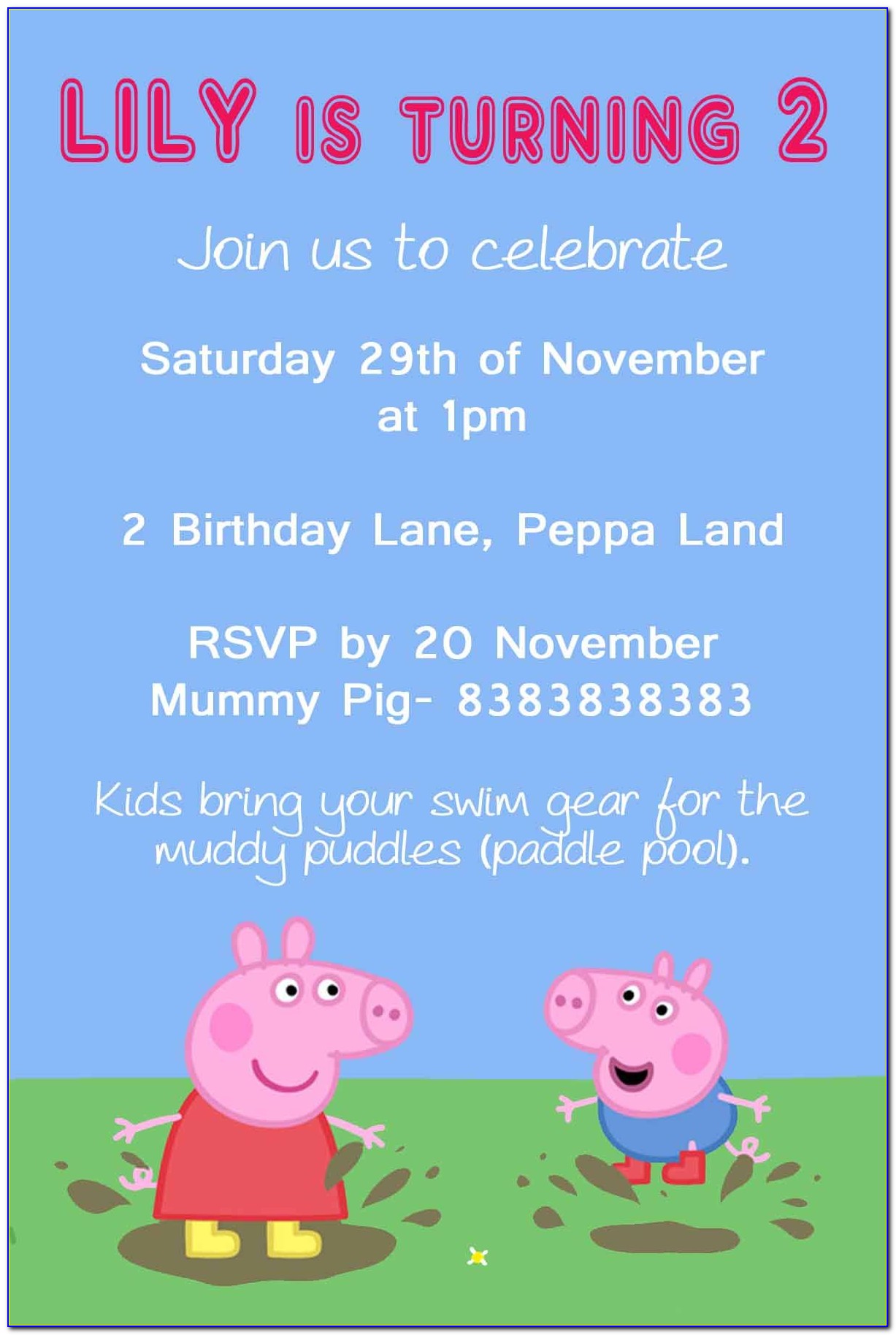 Peppa Pig Picture Invitations