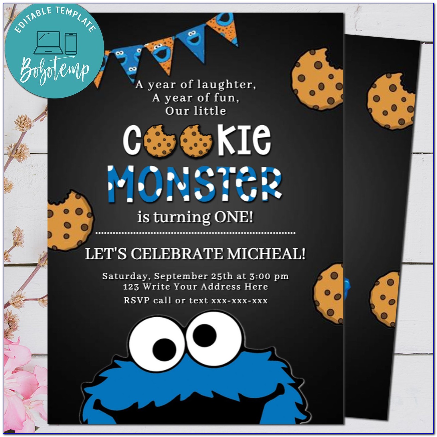 Personalized Cookie Monster Baby Shower Invitations