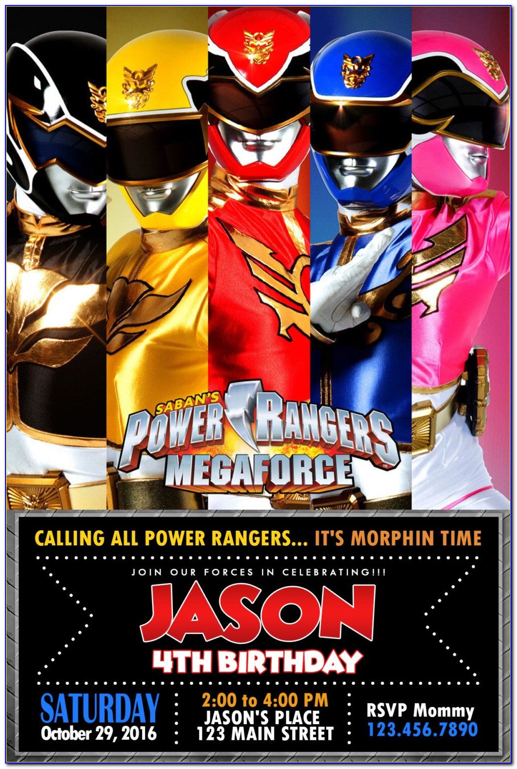 Personalized Power Ranger Invitations