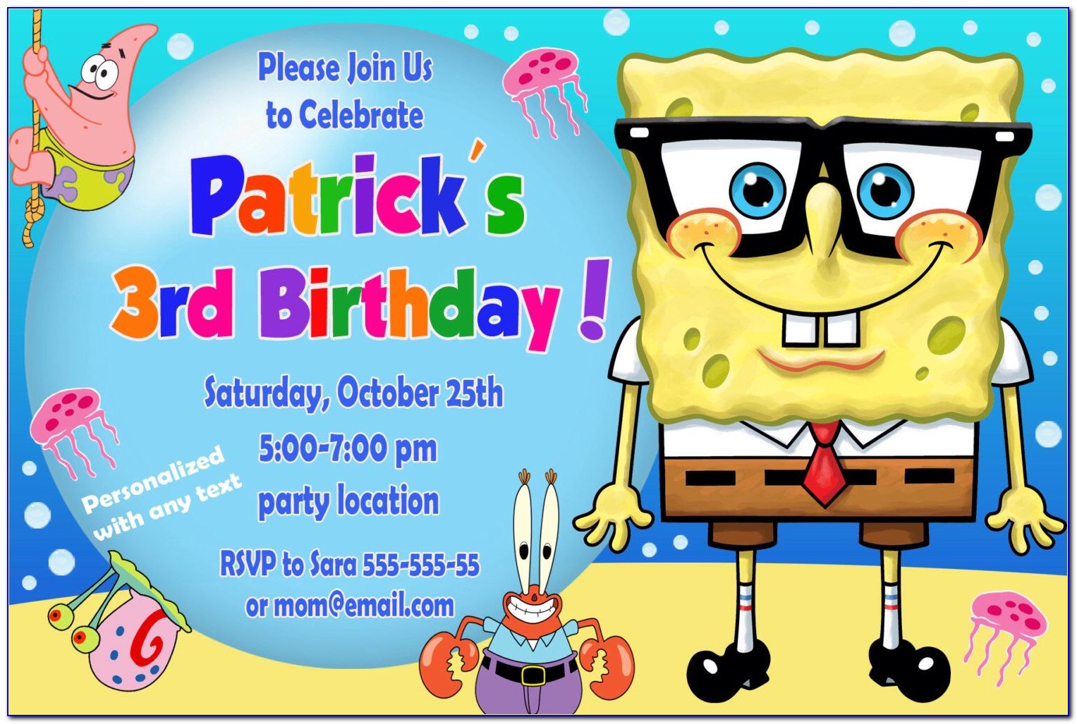 Personalized Spongebob Invitations