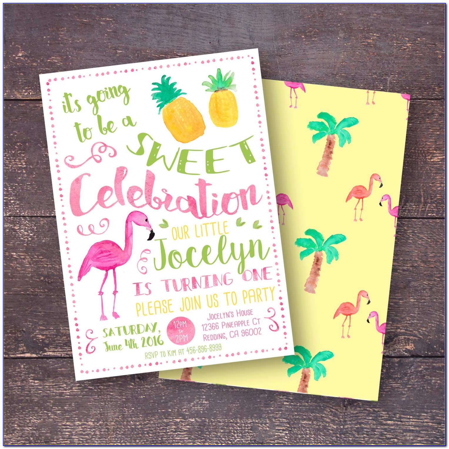 Pineapple And Flamingo Birthday Invitations