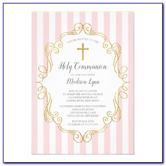 Pink And Gold Communion Invitations
