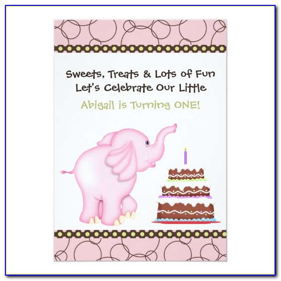 Pink And Grey Elephant Birthday Invitations