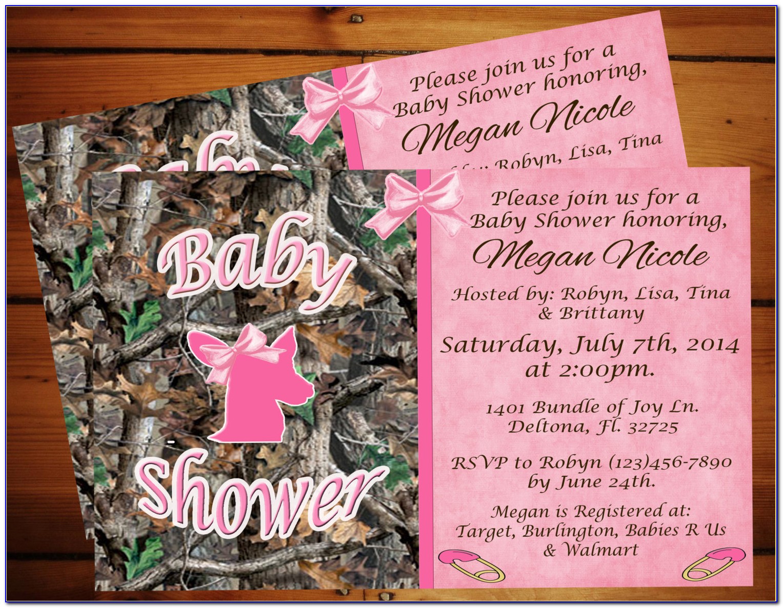 Pink Camo Baby Shower Invitations