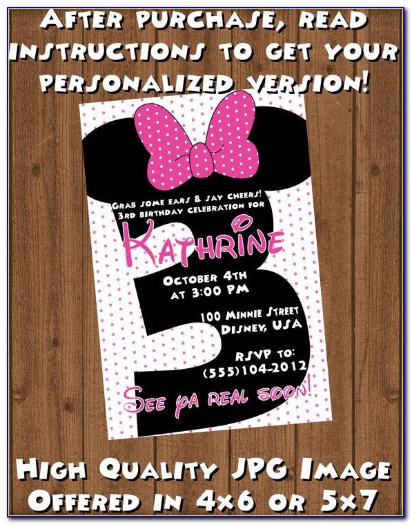 Pink Minnie Mouse 3rd Birthday Invitation