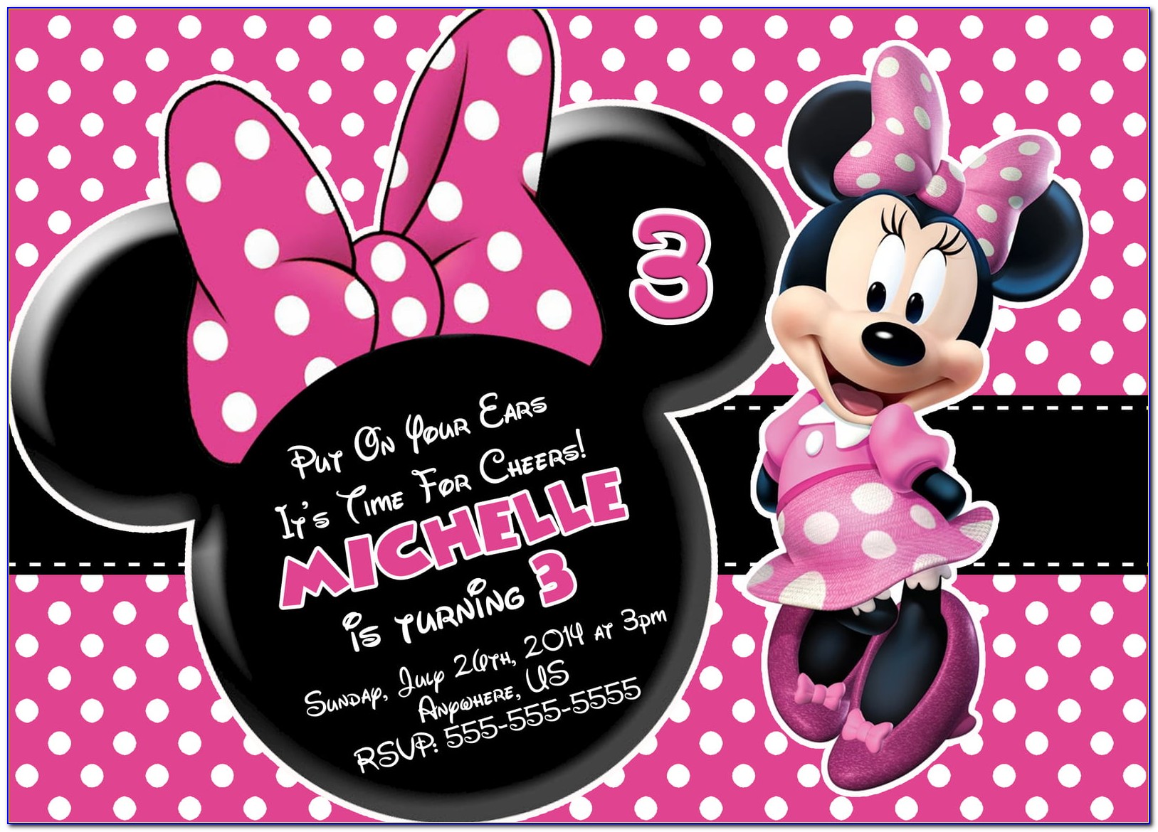 Pink Minnie Mouse Birthday Invitations