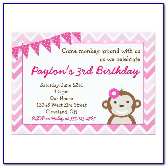Pink Monkey Birthday Invitations