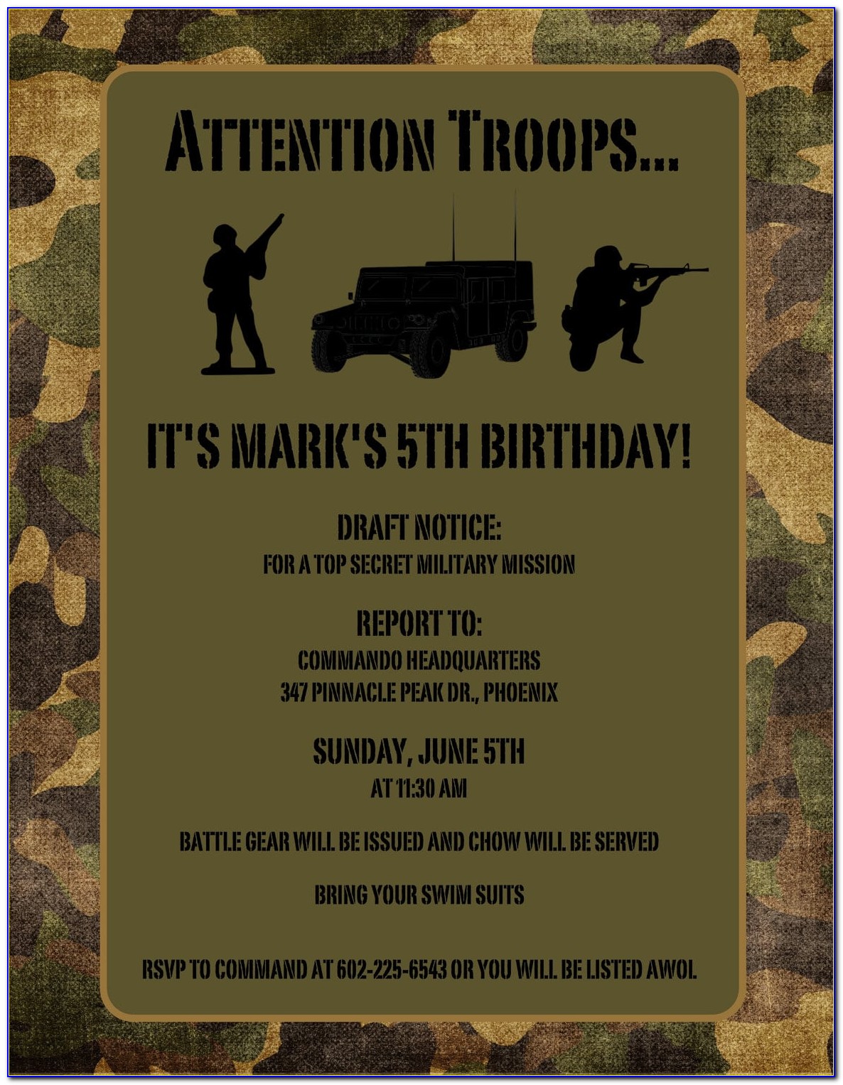 Printable Army Birthday Invitations