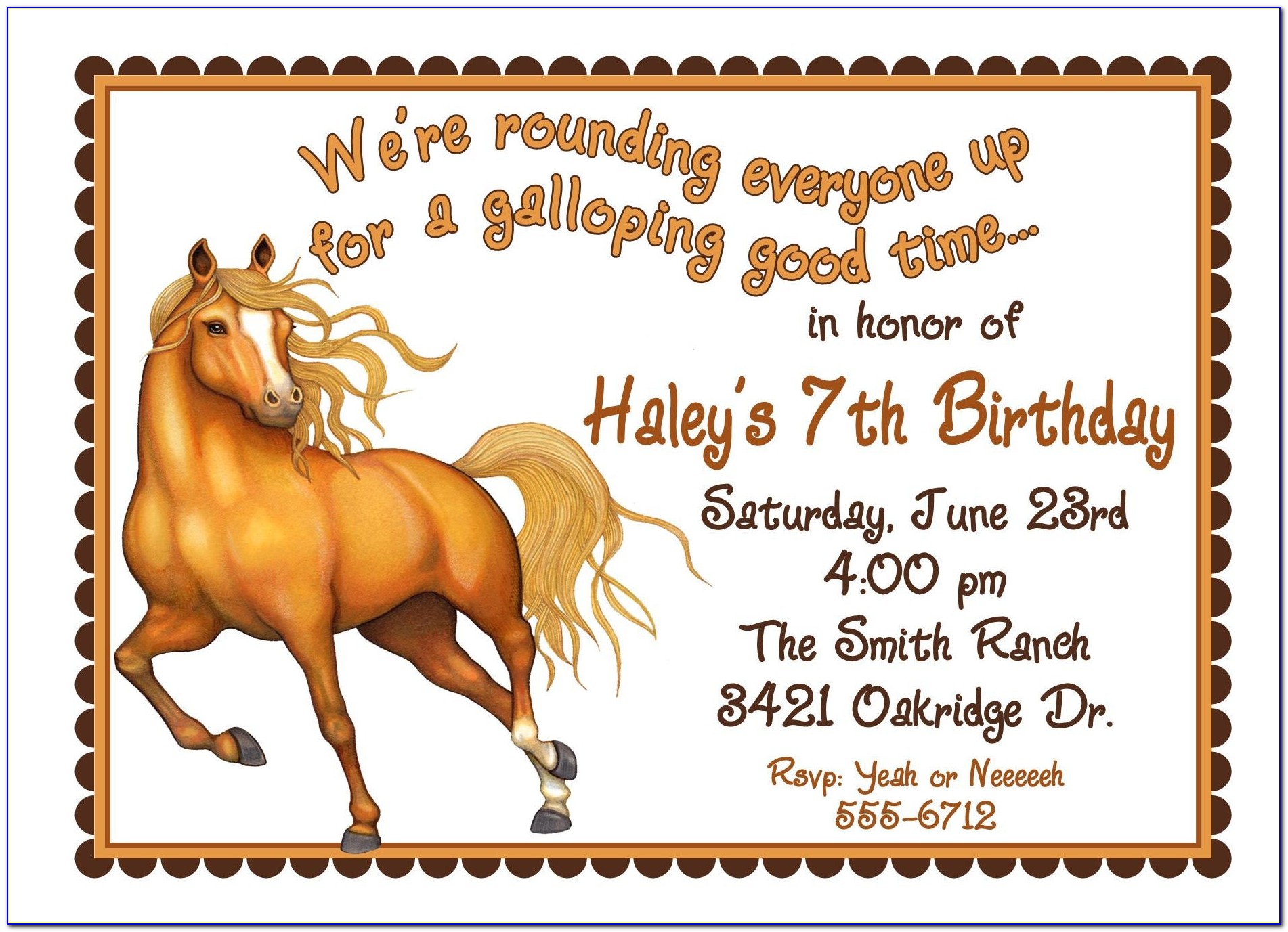 Printable Horse Party Invitations
