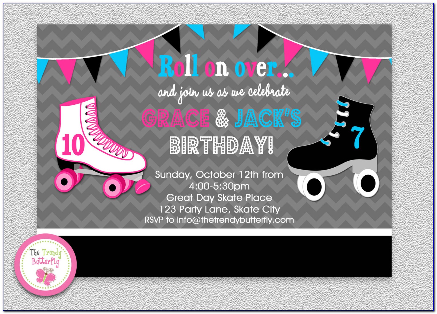 Printable Roller Skate Party Invitations