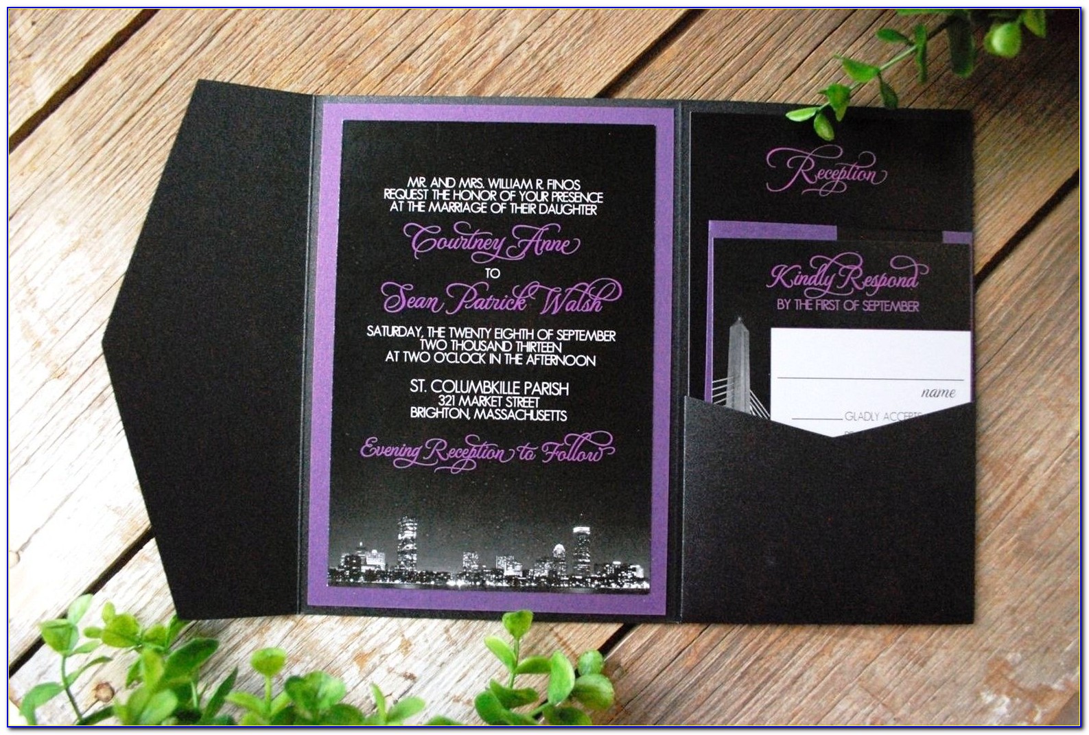 Purple And Black Wedding Invitations