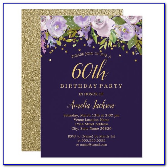 Purple And Gold 60th Birthday Invitations