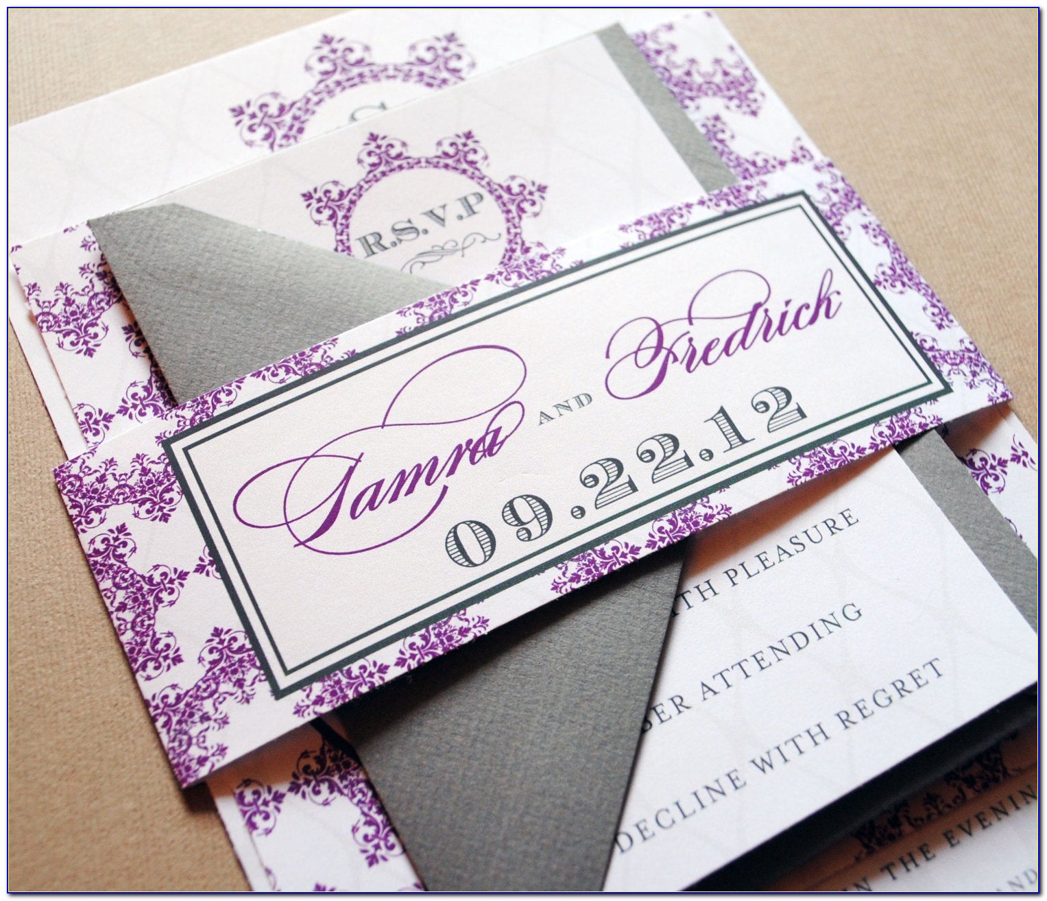 Purple And Grey Wedding Invitations