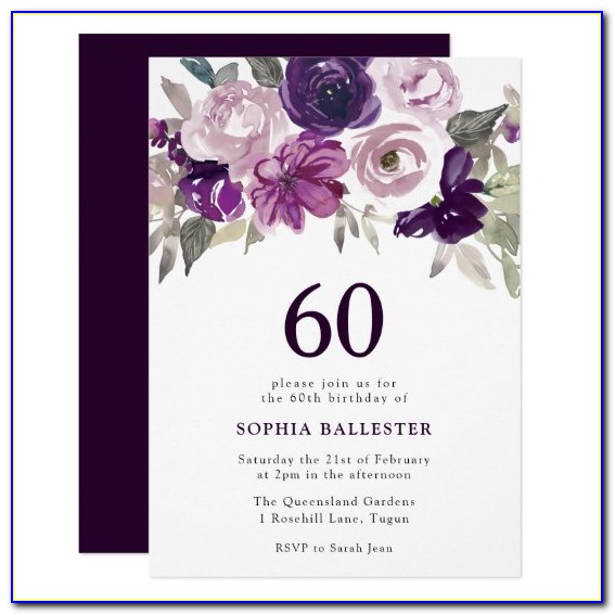 Purple And Silver 60th Birthday Invitations