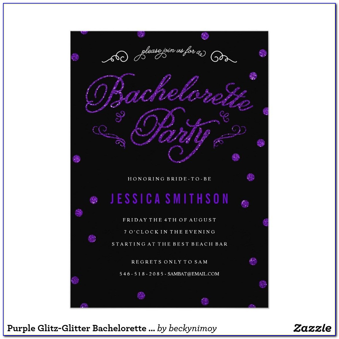 Purple Glitter Photo Invitations