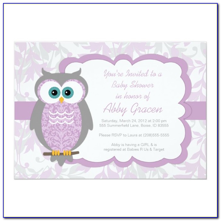 Purple Owl Baby Shower Invitations