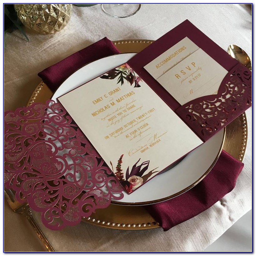 Purple Pocket Wedding Invitations Kits