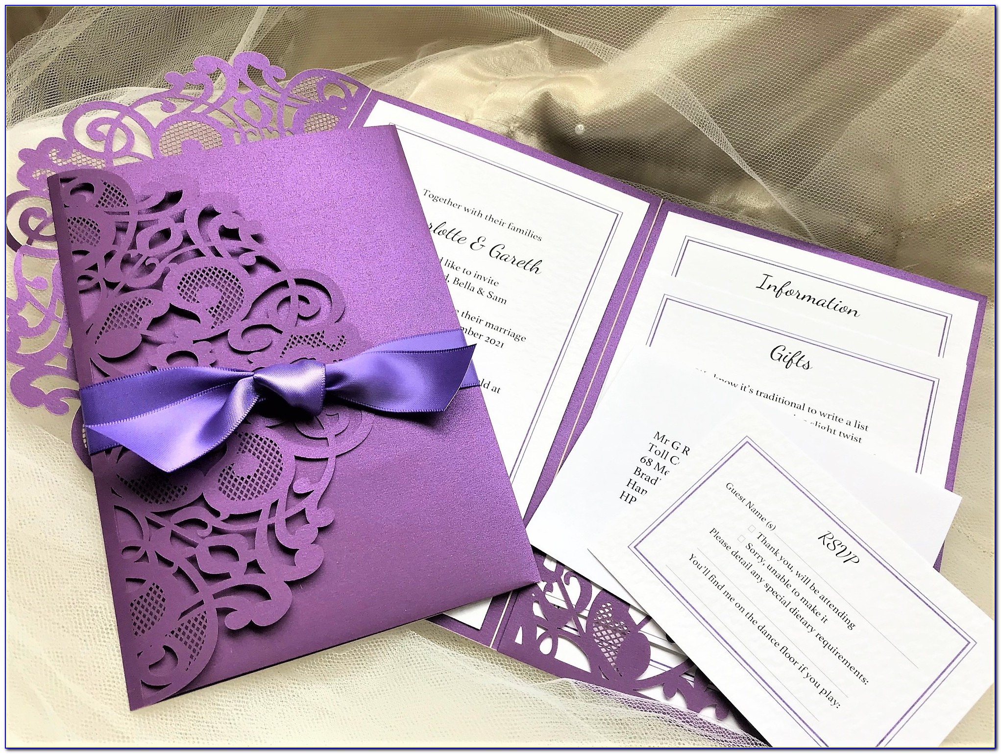 Purple Pocketfold Wedding Invitations