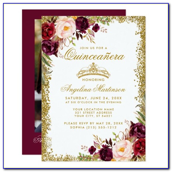 Quinceanera Invitations Burgundy And Gold