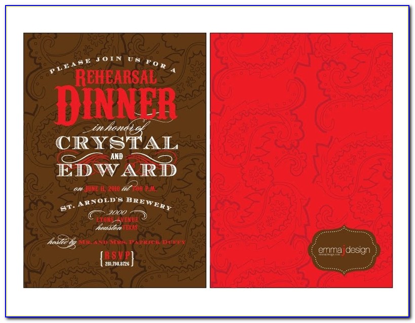 Rehearsal Dinner Invitations With Meal Choices
