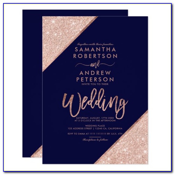 Rose Gold And Navy Blue Wedding Invitations