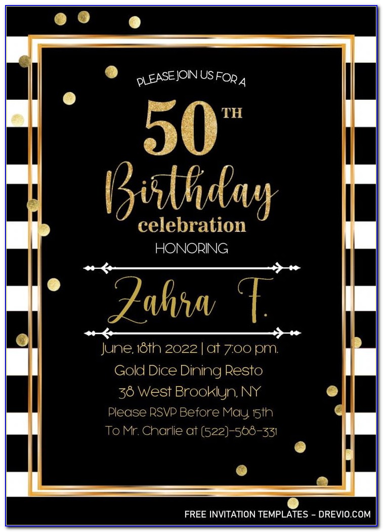 Sample Of 50th Birthday Invitation Card