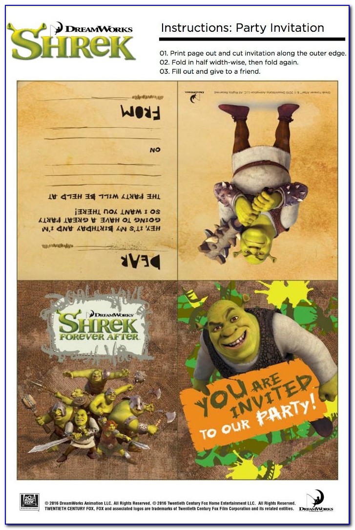 Shrek Birthday Party Invitations