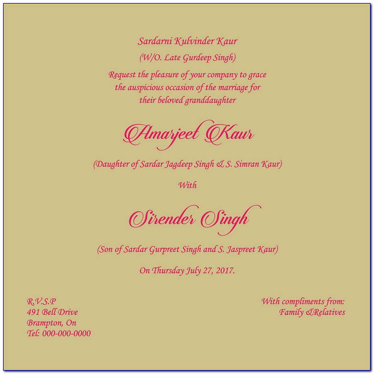 Sikh Wedding Invitation Card Design