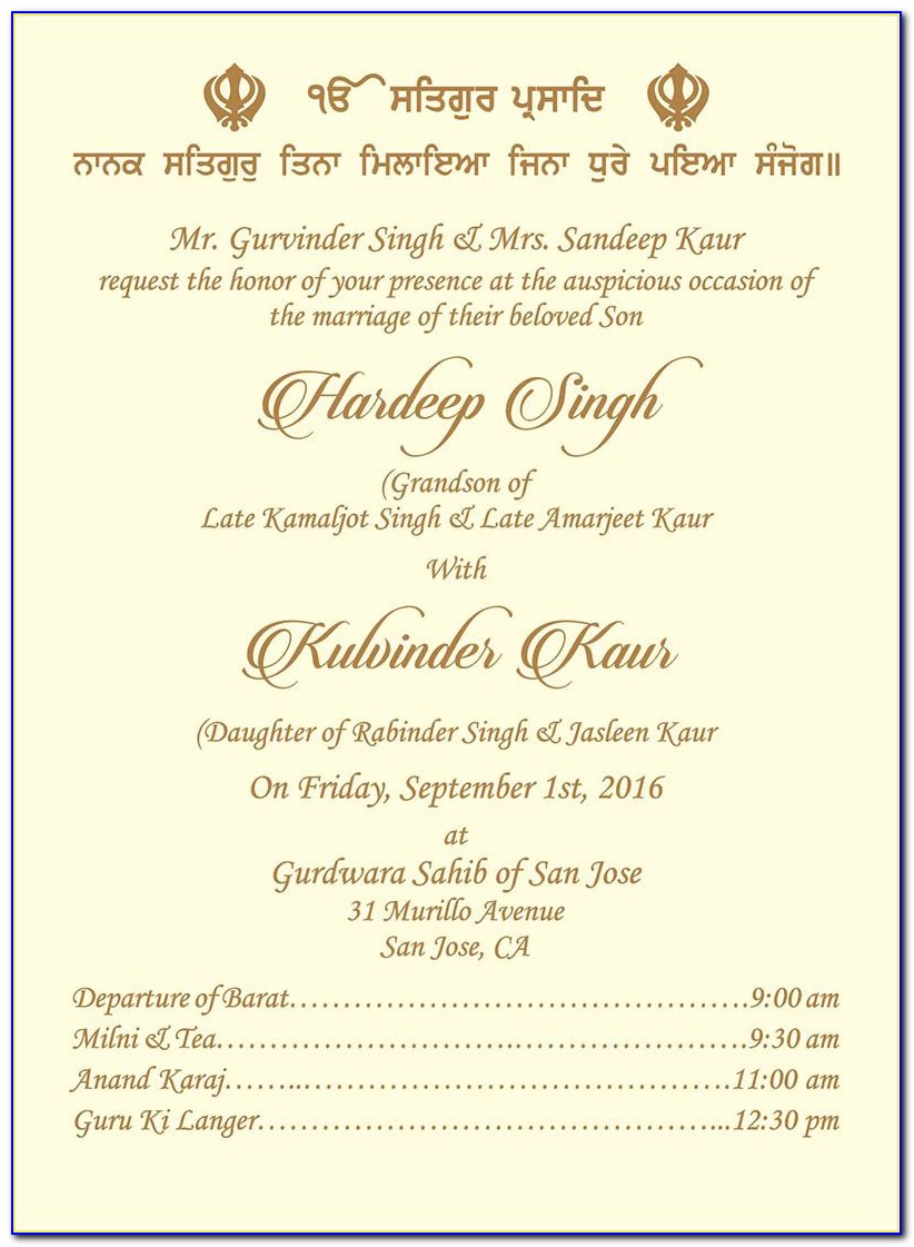 Sikh Wedding Invitation Cards Wordings