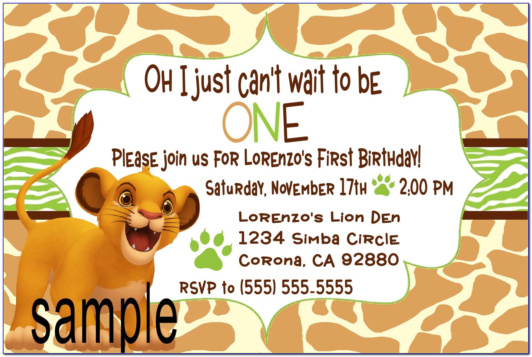 Simba 1st Birthday Invitation