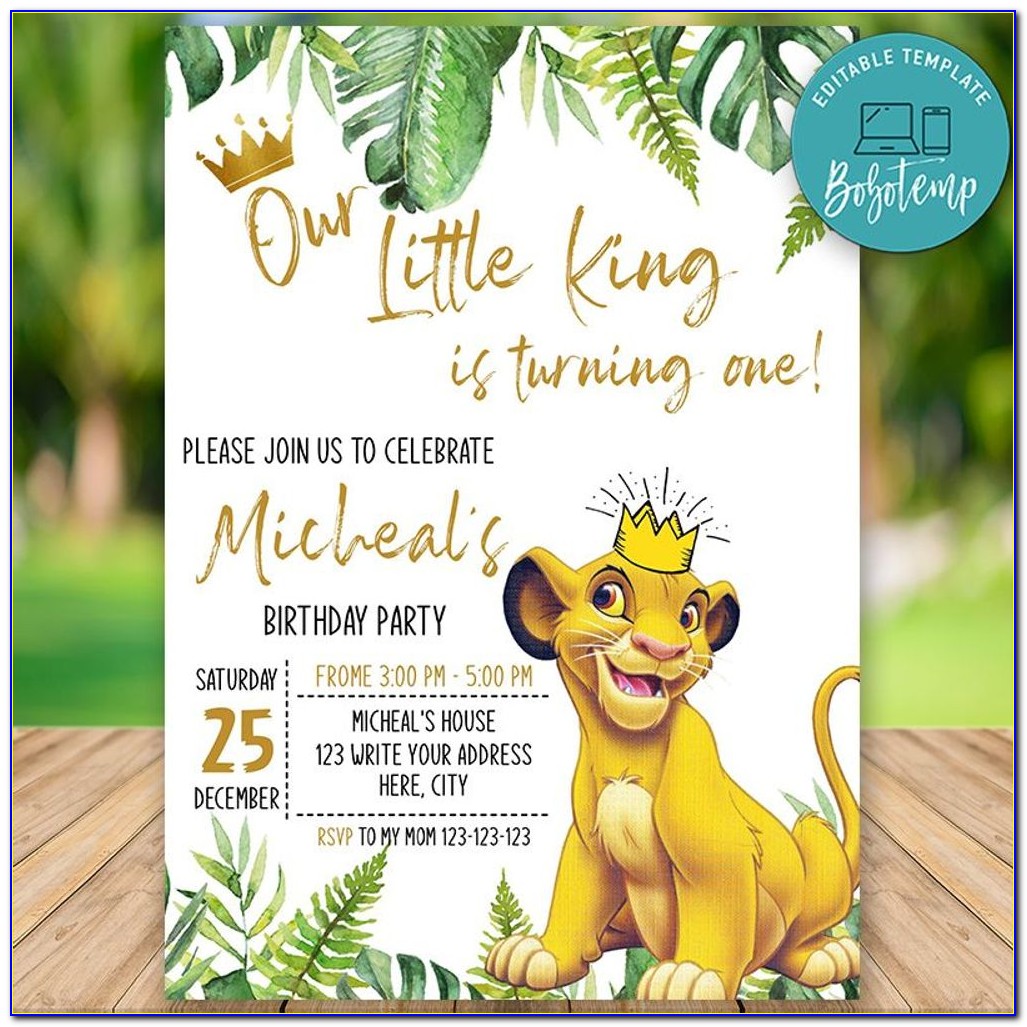 Simba Birthday Party Invitations