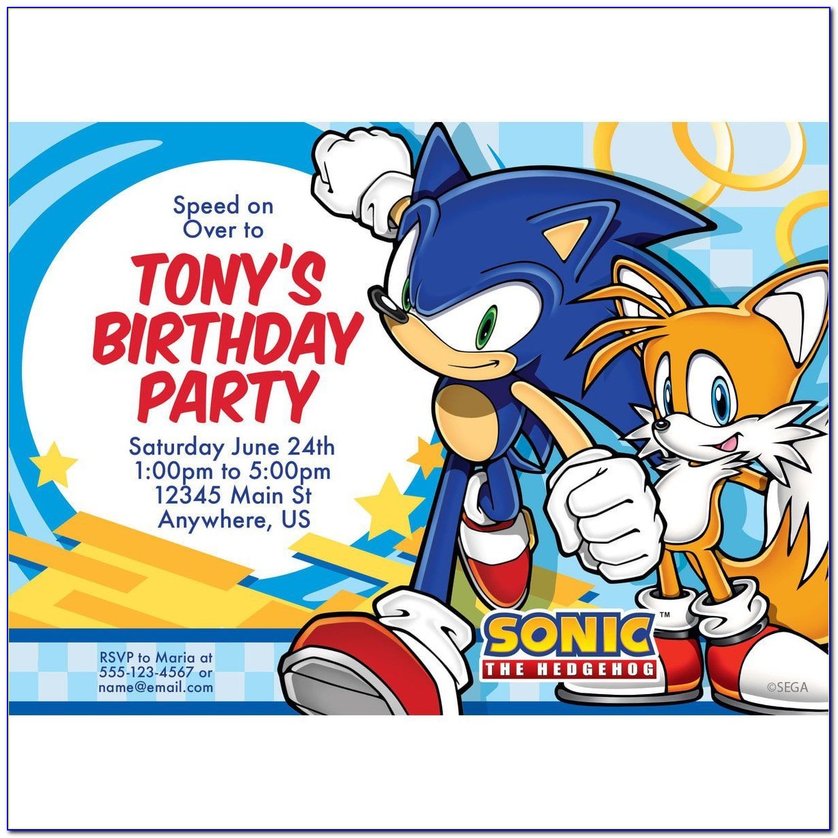 Sonic Hedgehog Birthday Invitations