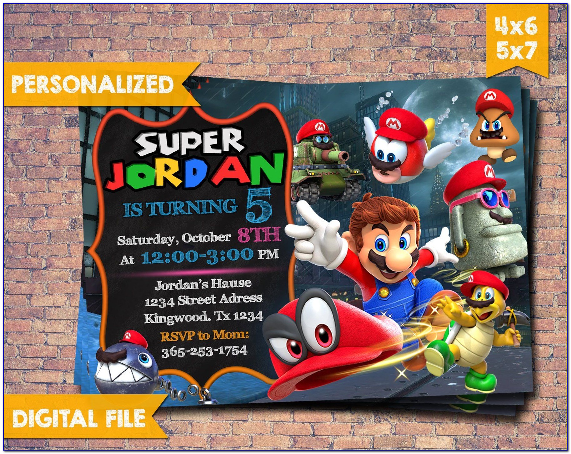 Super Mario Odyssey Birthday Invitations