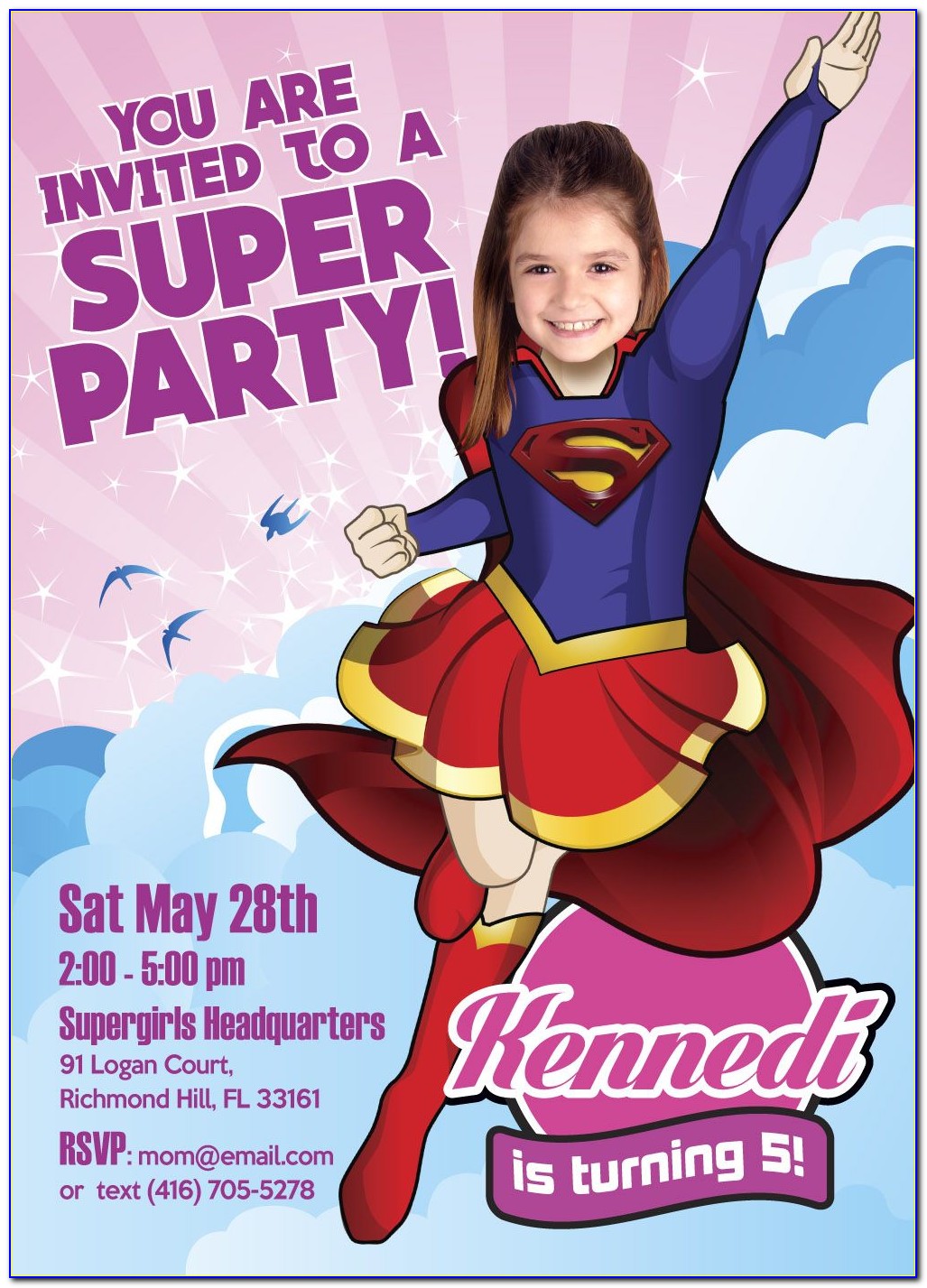 Supergirl Birthday Invitations