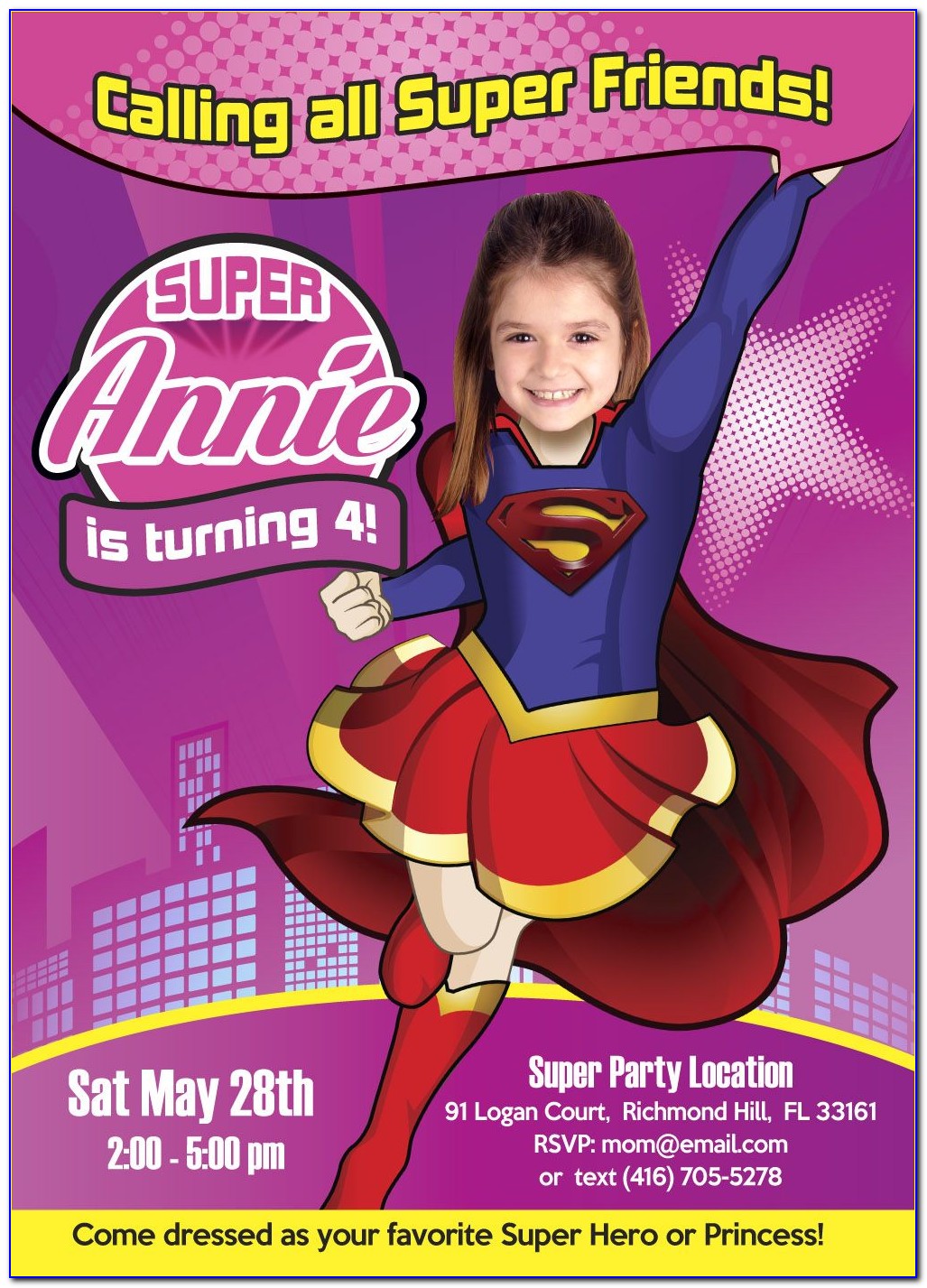 Supergirl Birthday Party Invitations